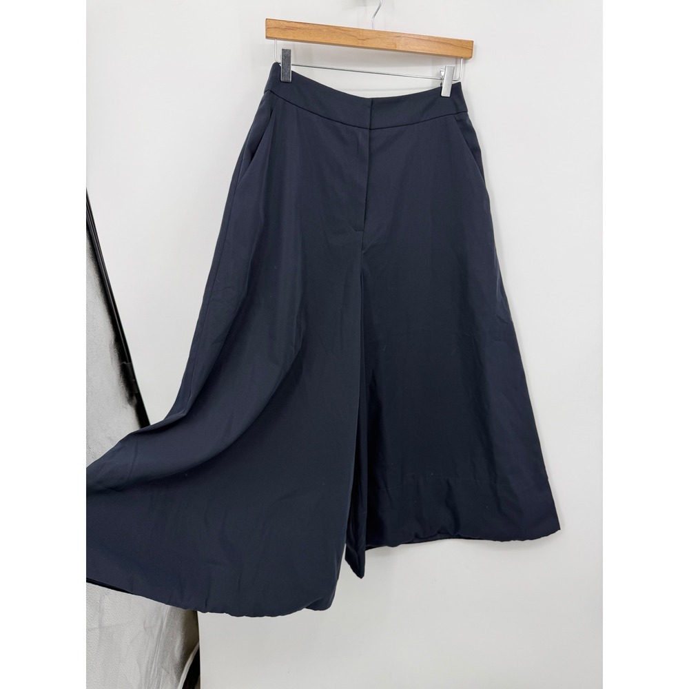 Sans & Sans Wide Leg Culotte Pants Womens Size M Navy Blue Elastic Back Cropped